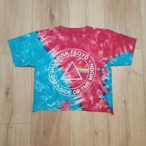 Pink Floyd Shirt Tie-Dye Cropped Womens M L Band Tee Dark Side BOHO